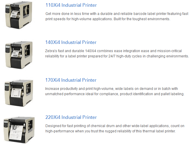 Zebra 110Xi4 Printer Models